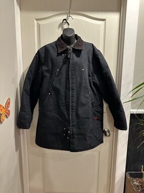 Vintage Tough Duck Men's Black Field Jacket with Brown Corduroy Collar